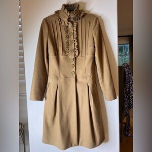 Moschino Jeans Tan Virgin Wool Trench Coat with Ruffle Detail 8